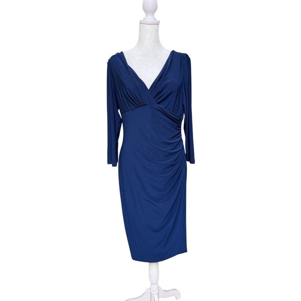 Lauren Ralph Lauren Navy Blue Ruched Sheath Dress Long Sleeve Size 10